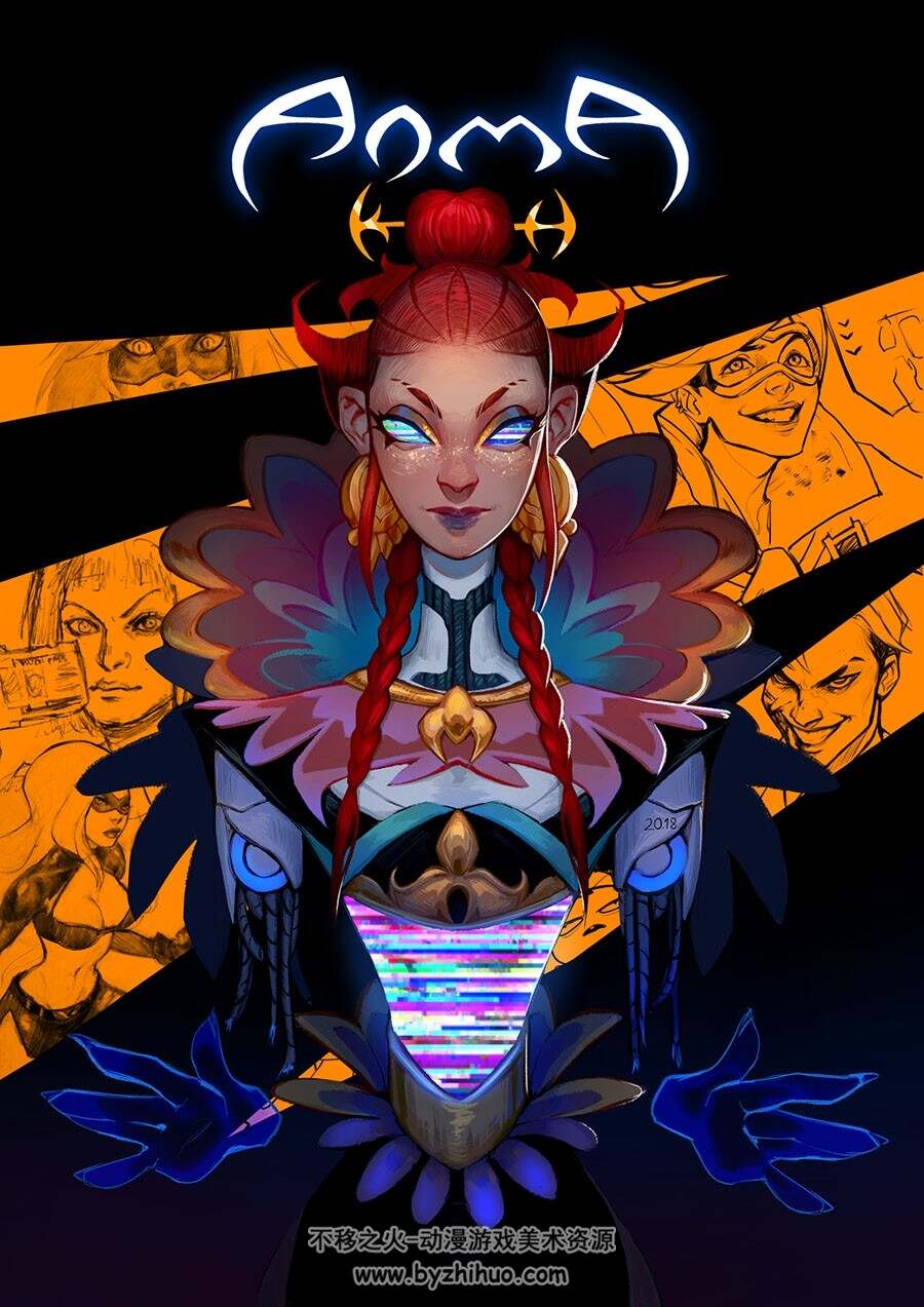 哈萨克斯坦画师Yernata Emilyena Mukhanzharova 人物插画肖像图包百度网盘分享 98P