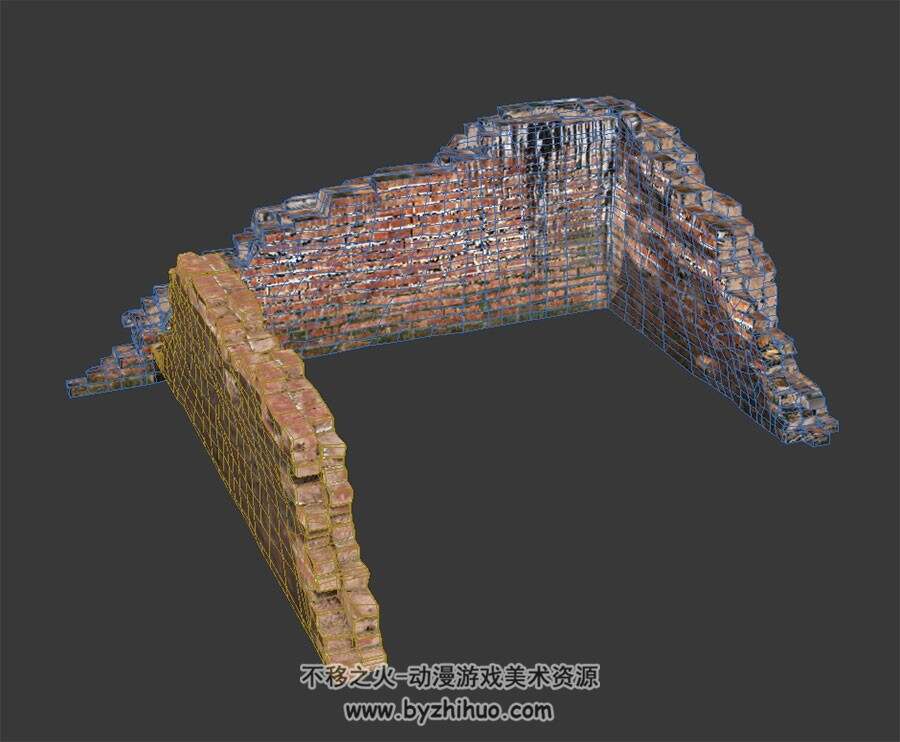 红砖墙 破损废墟 四角面 3D模型百度网盘下载