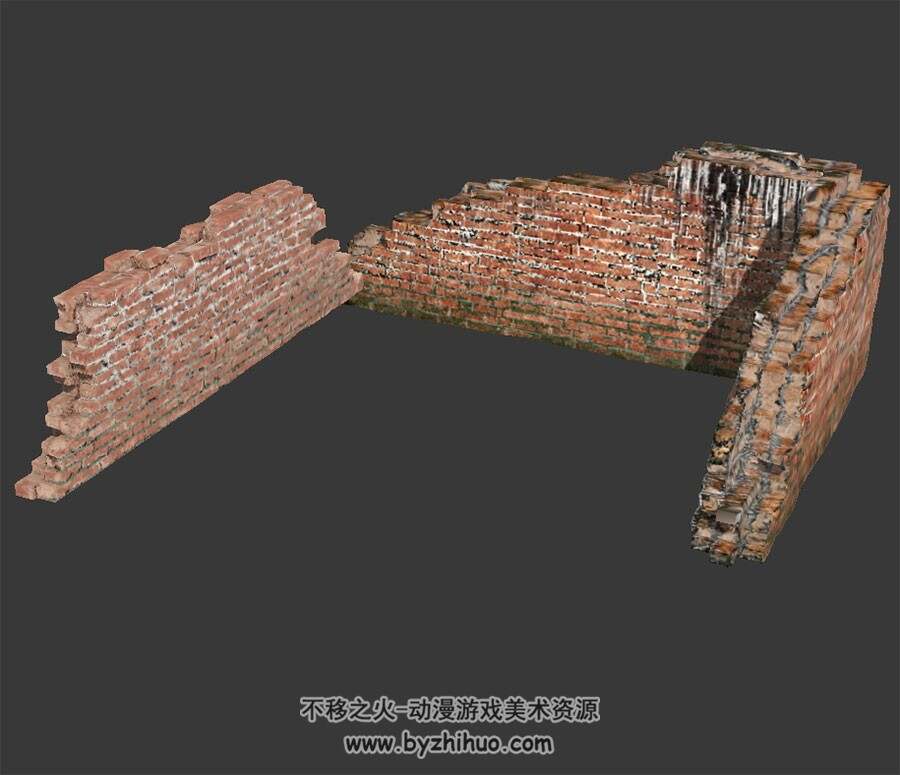 红砖墙 破损废墟 四角面 3D模型百度网盘下载