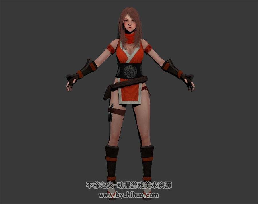 红衣忍者少女 高精3D模型 有绑定骨骼 百度网盘下载