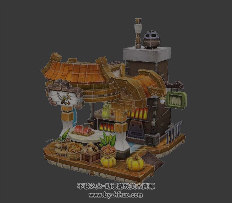 美食屋 卡通饭店 卡通3D模型 四角面 百度网盘下载