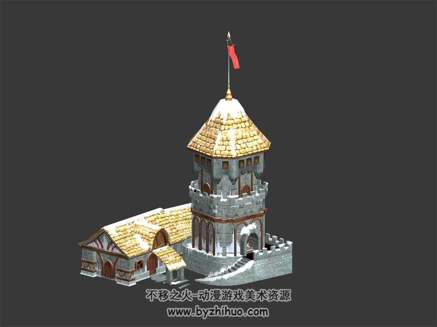 中世纪城堡塔楼 3D模型 四角面 百度网盘下载