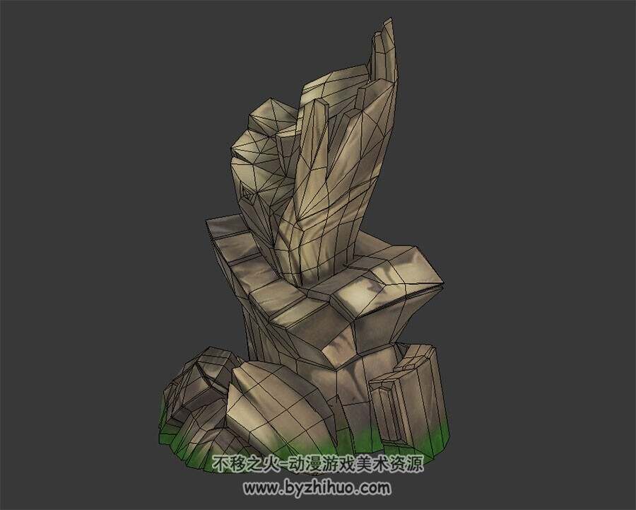 绿地石块 3D模型 四角面 百度网盘下载