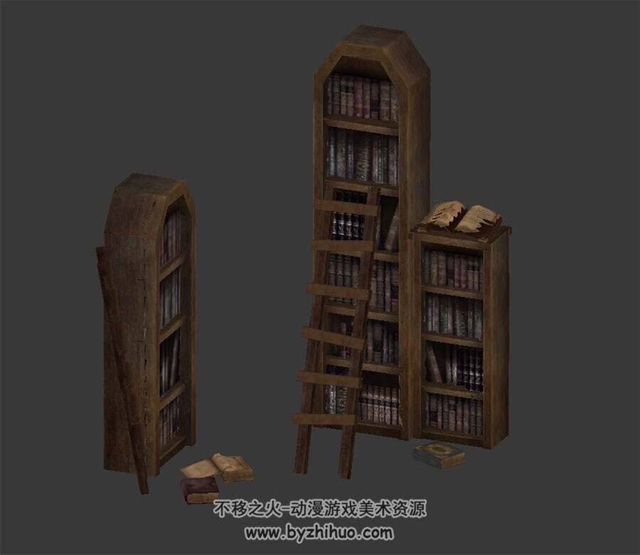 三个书柜 3D模型 四角面 百度网盘下载