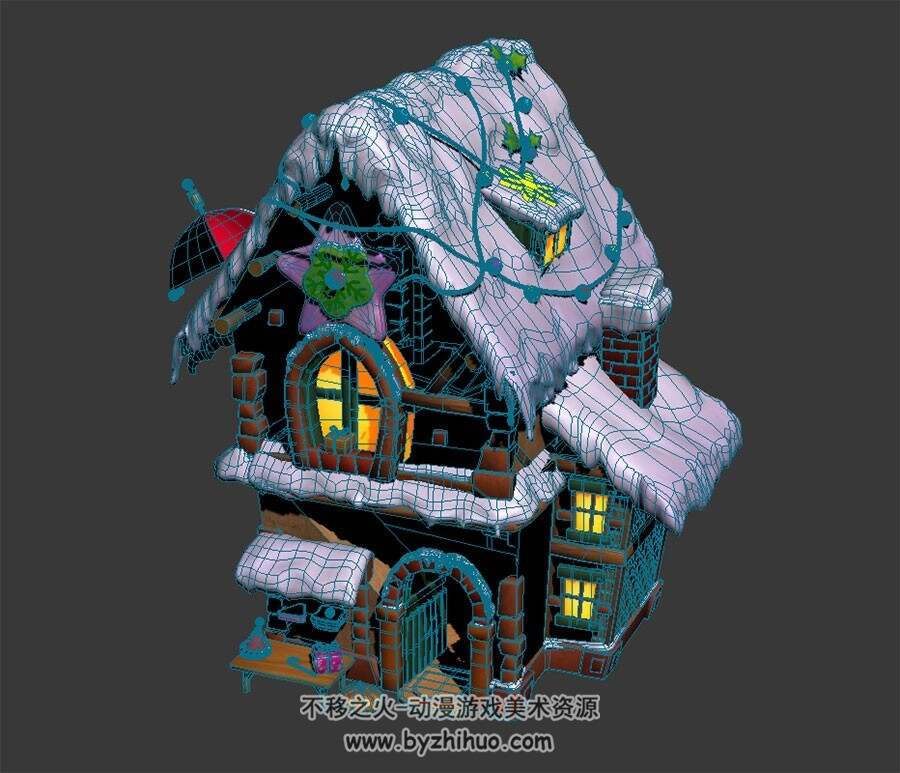 雪景圣诞小屋 3D模型 四角面 百度网盘下载