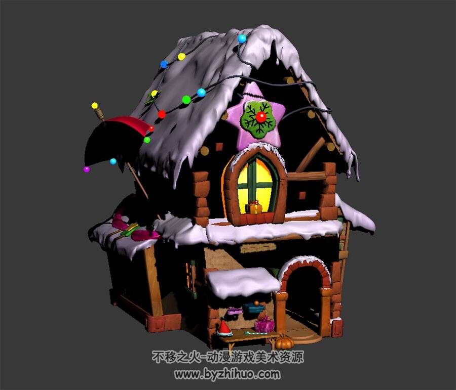 雪景圣诞小屋 3D模型 四角面 百度网盘下载