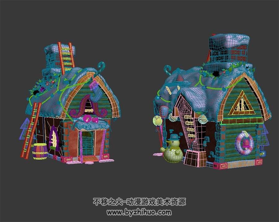两栋圣诞小屋 3D模型 四角面 百度网盘下载