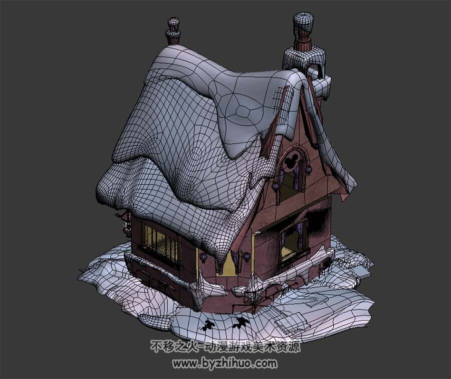 雪中卡通屋 3D模型 四角面 百度网盘下载