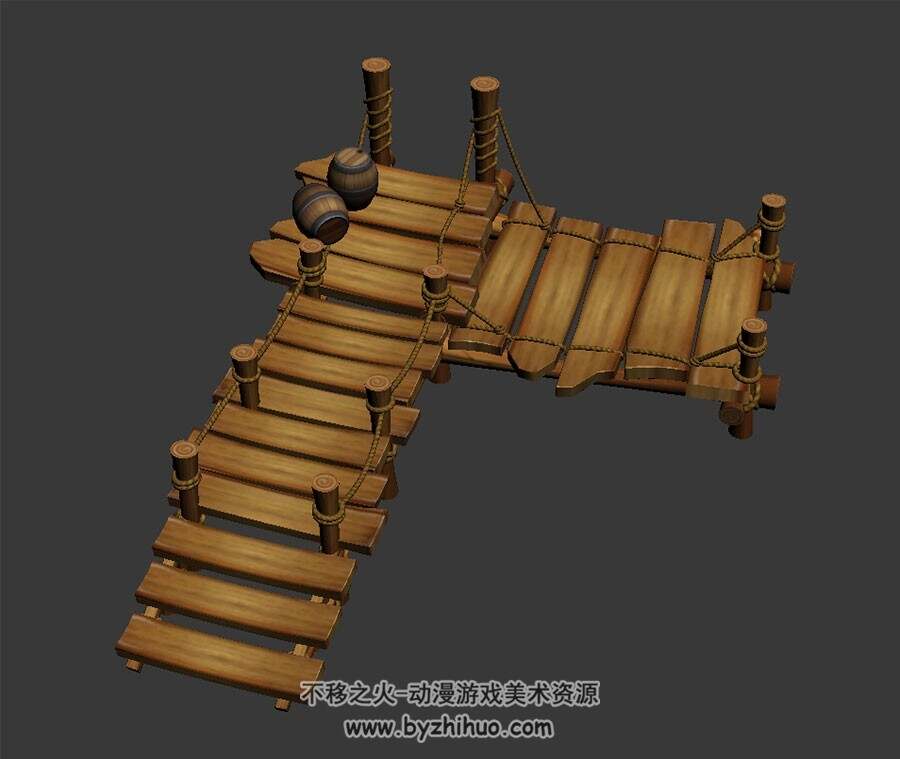 木桥码头 max模式 3D模型下载 四角面