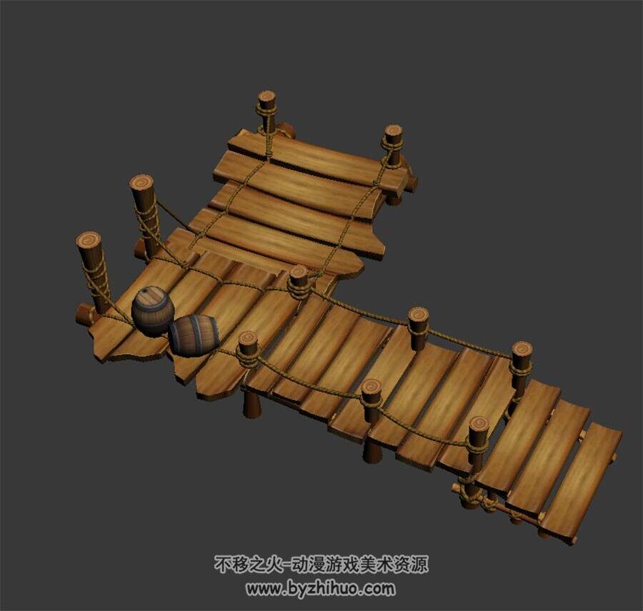 木桥码头 max模式 3D模型下载 四角面