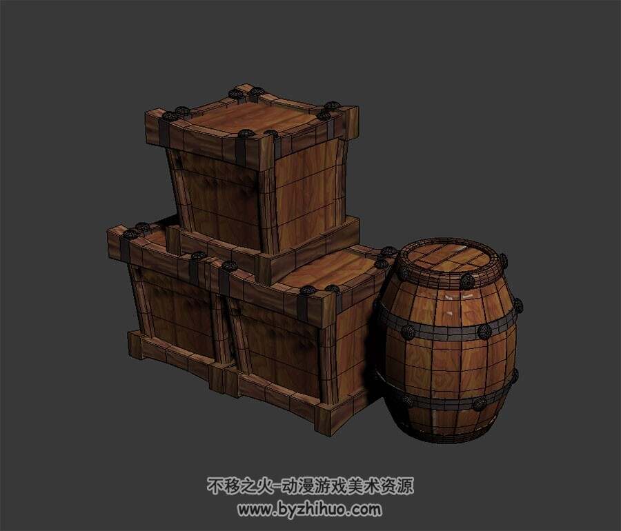 木箱木桶 max模式 3D模型下载 四角面