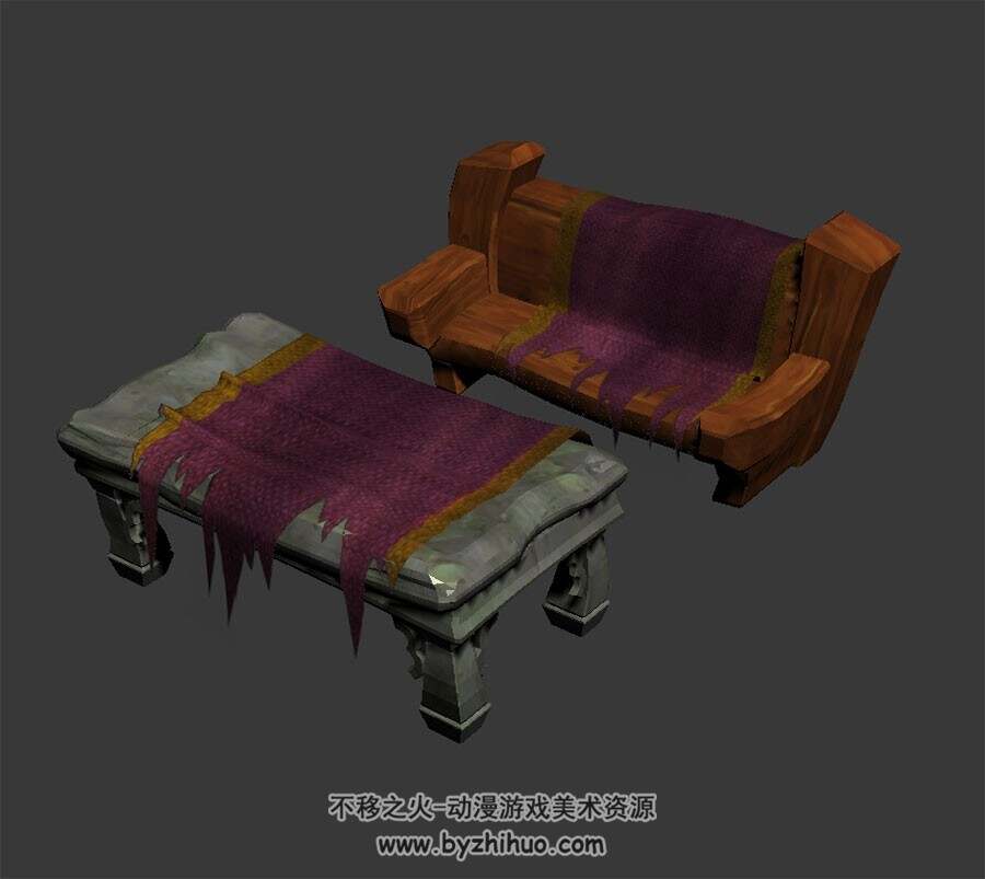 卡通木椅石桌 室内max模式 3D模型下载 四角面