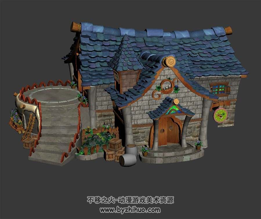 卡通双层小房子 四角面3D模型下载 max格式