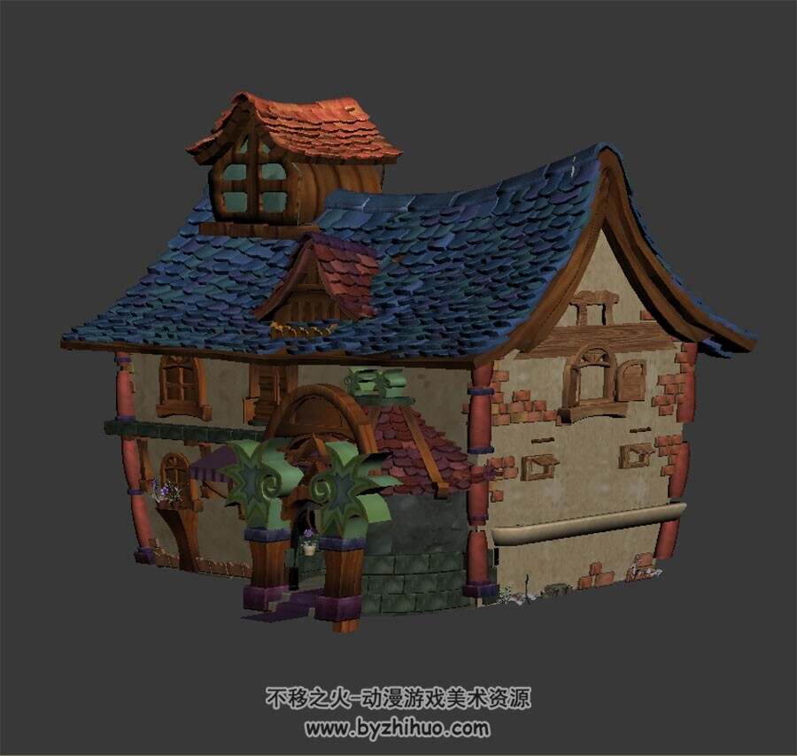 带阁楼的卡通房子 四角面3D模型下载 max格式