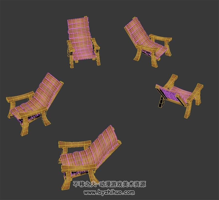木躺椅 max模式下载 3D模型 四角面