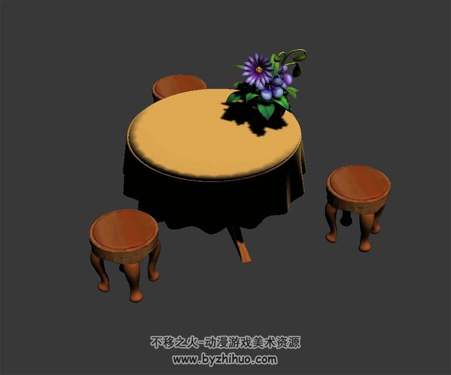 卡通圆桌椅 四角面3D模型下载 max格式