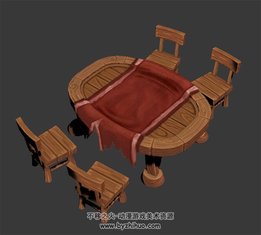 卡通木桌椅  max模式 3D模型下载 四角面