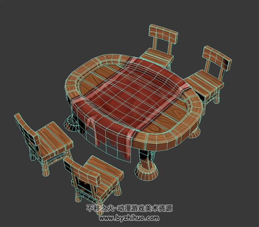 卡通木桌椅  max模式 3D模型下载 四角面