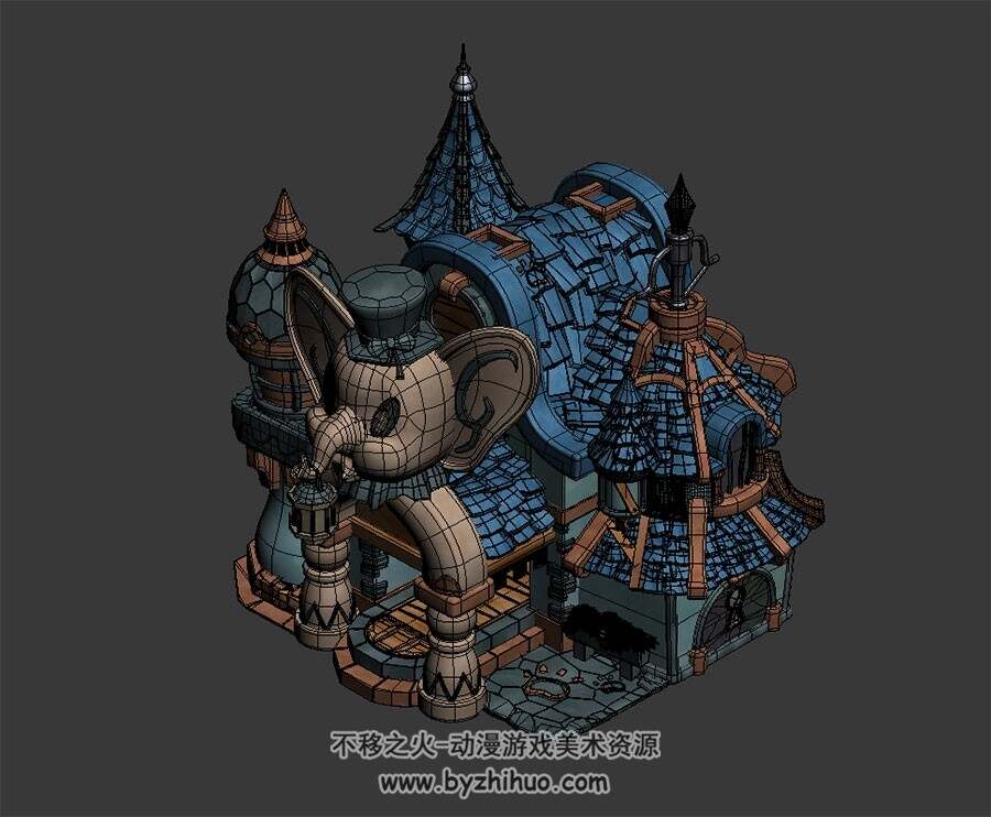 兽栏大象屋 max模式下载 3D模型 四角面