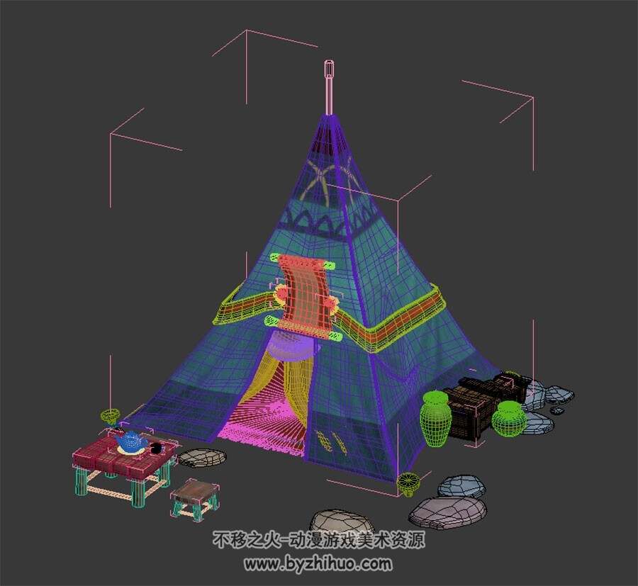 单口的锥形帐篷 3D模型下载 四角面 max格式