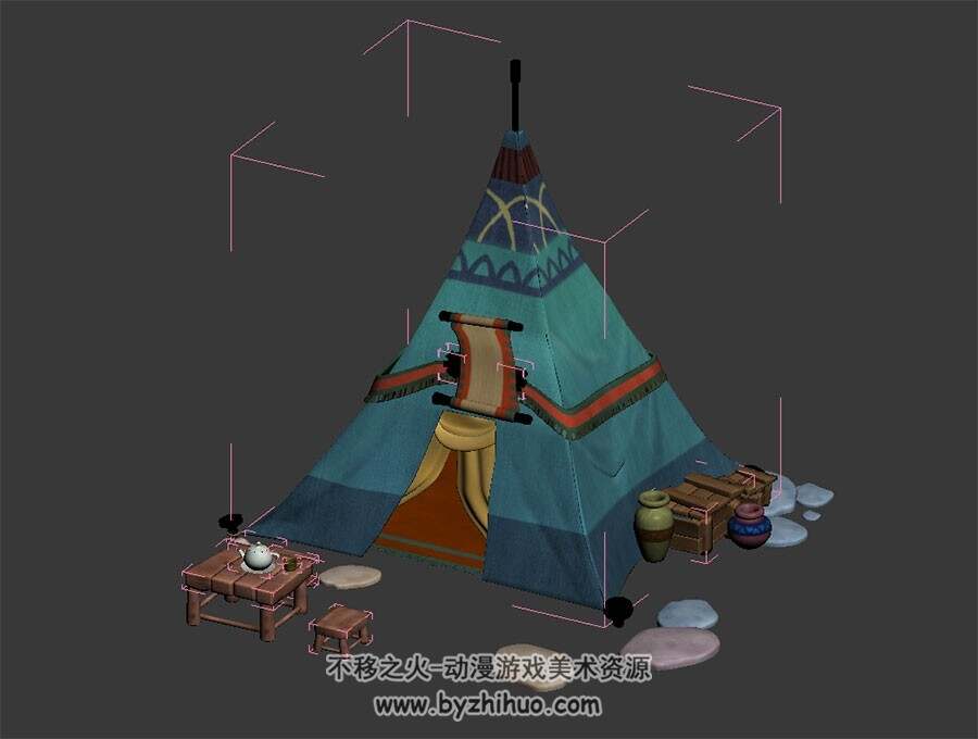 单口的锥形帐篷 3D模型下载 四角面 max格式