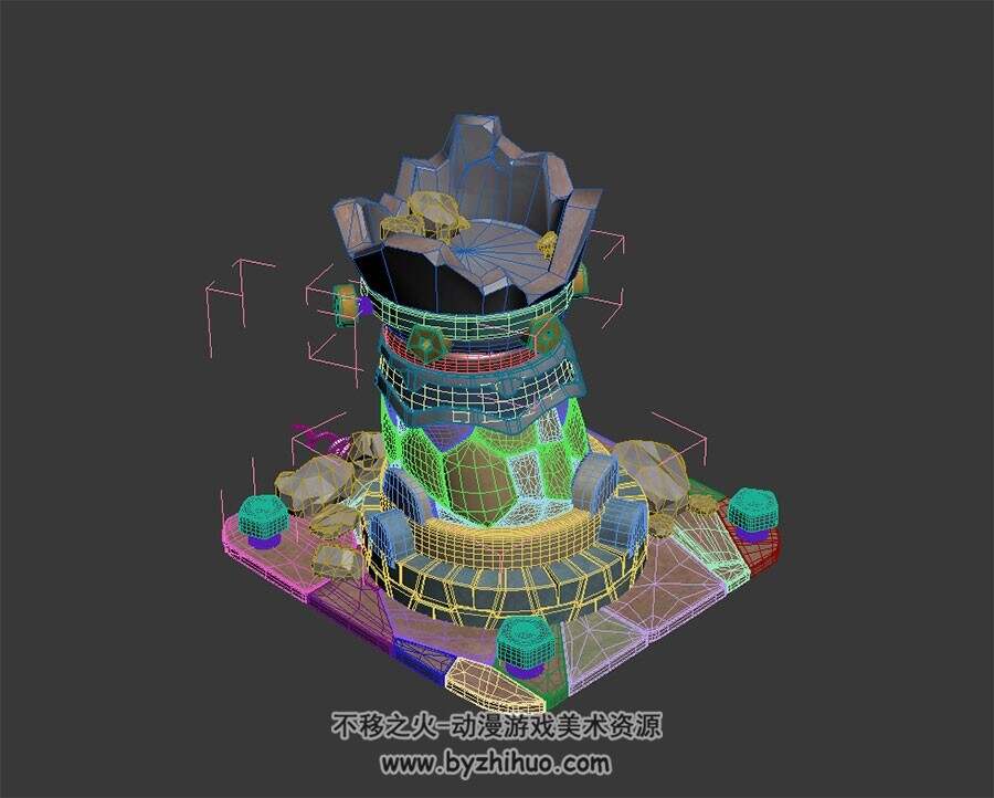 破损的塔楼 四角面3D模型下载 max格式