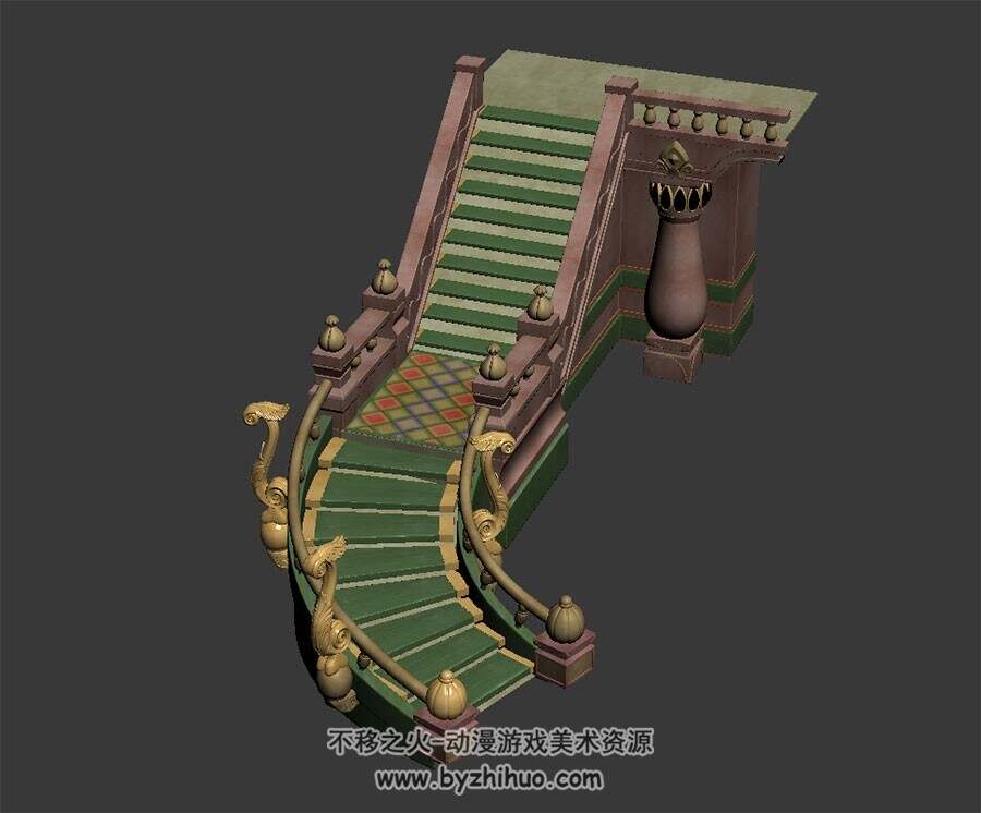 城堡楼梯 四角面3D模型 max格式下载