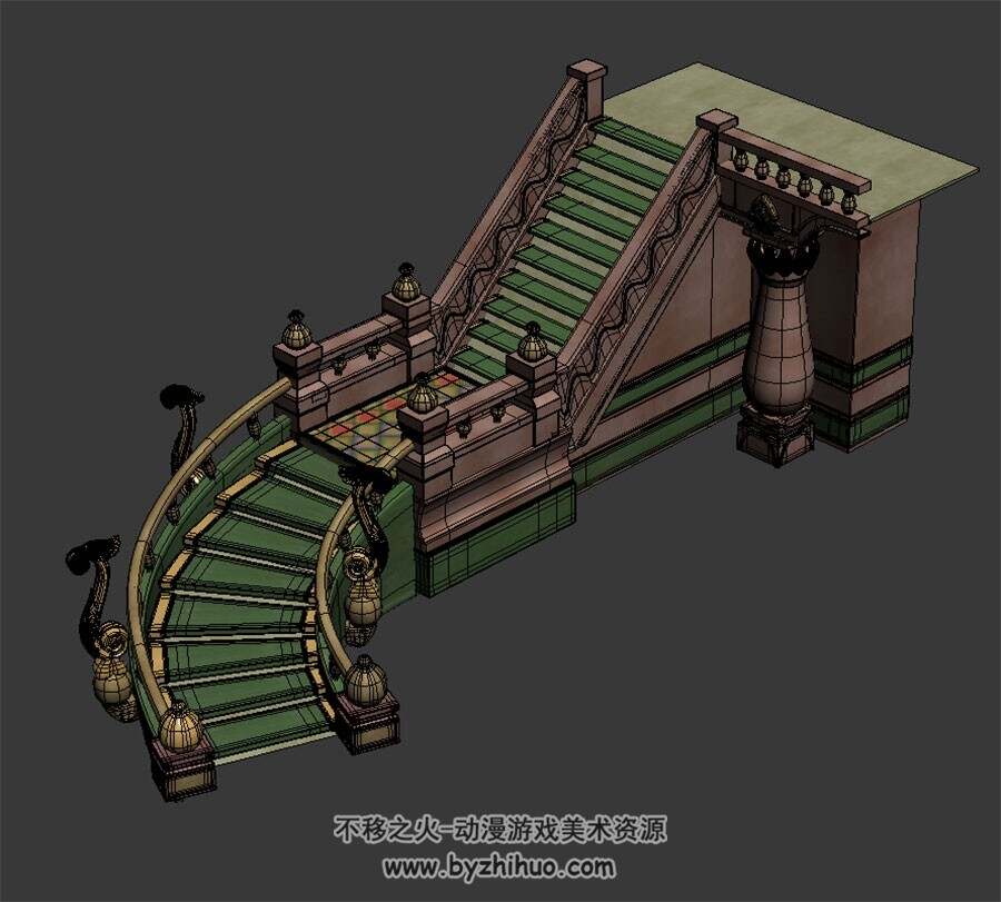 城堡楼梯 四角面3D模型 max格式下载