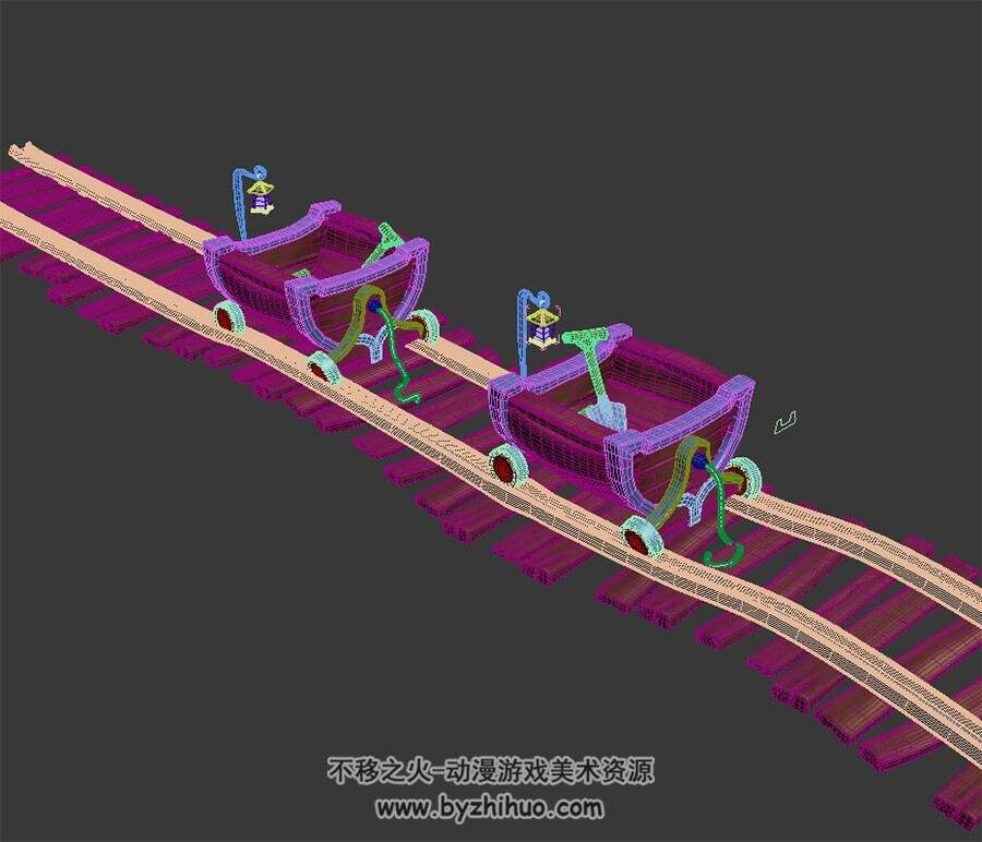 矿洞矿车轨道 3D模型 四角面max格式下载
