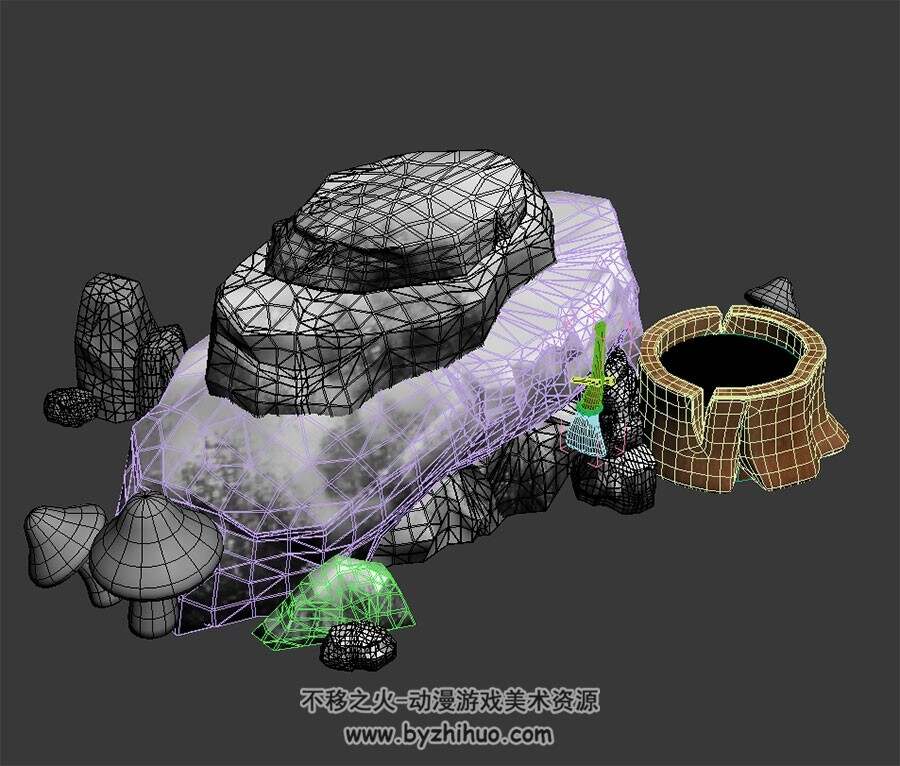 山中石头堆 四角面3D模型下载 max格式