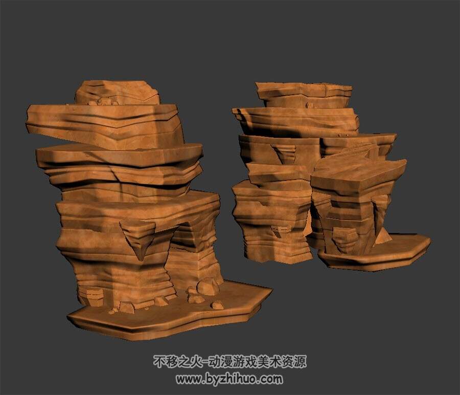 层层叠叠的岩石 3D模型下载 四角面 max格式