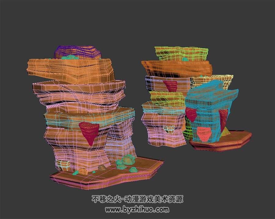 层层叠叠的岩石 3D模型下载 四角面 max格式