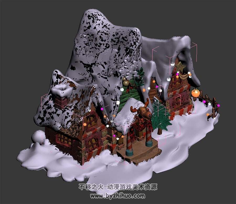 雪中圣诞屋 max模式 3D模型下载 四角面
