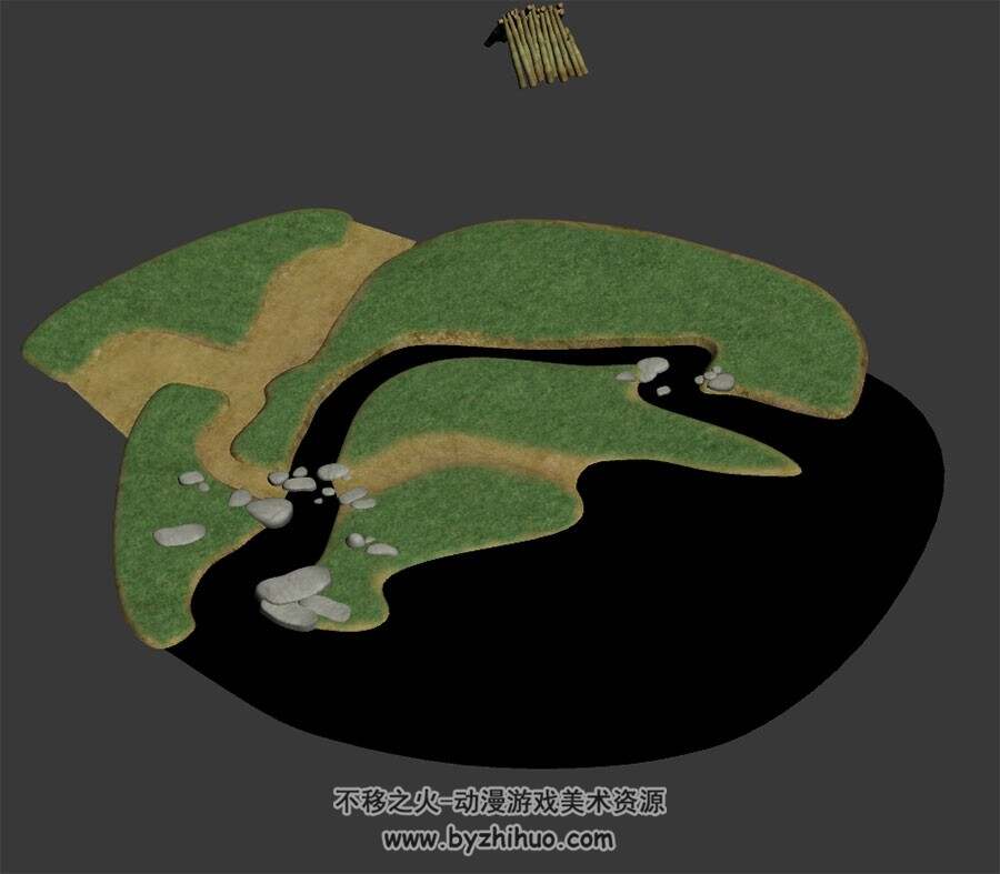 小河边 野外河景 四角面3D模型 max格式下载