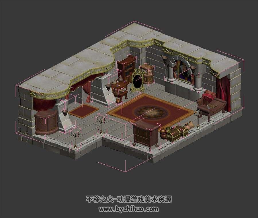 白雪公主皇后的房间 max模式 3D模型下载 四角面