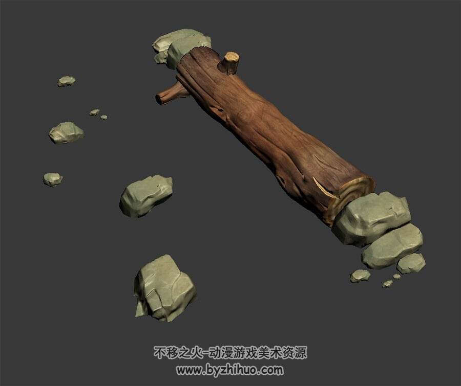 木桩和石头 max模式 3D模型下载 四角面
