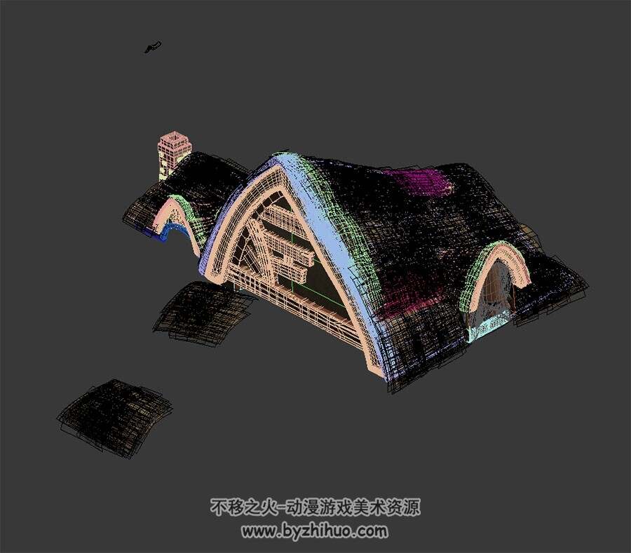茅草屋顶 3D模型 四角面max格式下载