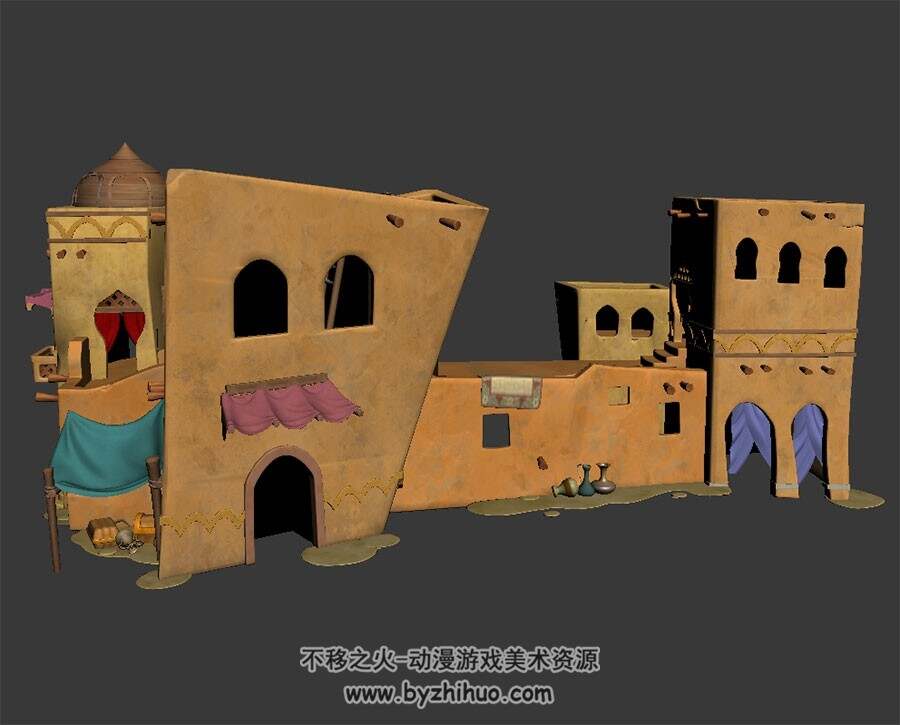 中东城镇建筑 max模式下载 3D模型 四角面