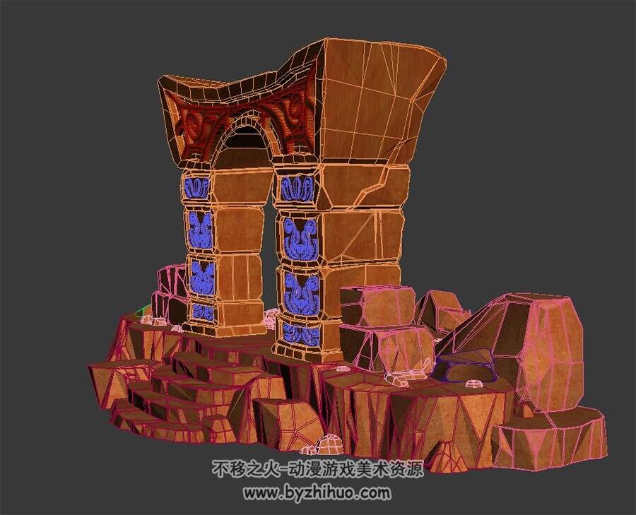 红色石门 max格式 3D模型下载 四角面