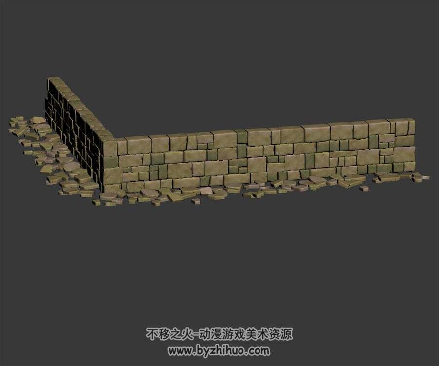 砖砌围墙 四角面3D模型下载 max格式