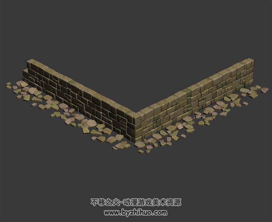 砖砌围墙 四角面3D模型下载 max格式