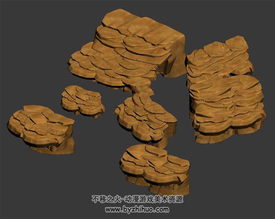 几块石阶 四角面3D模型 max格式下载