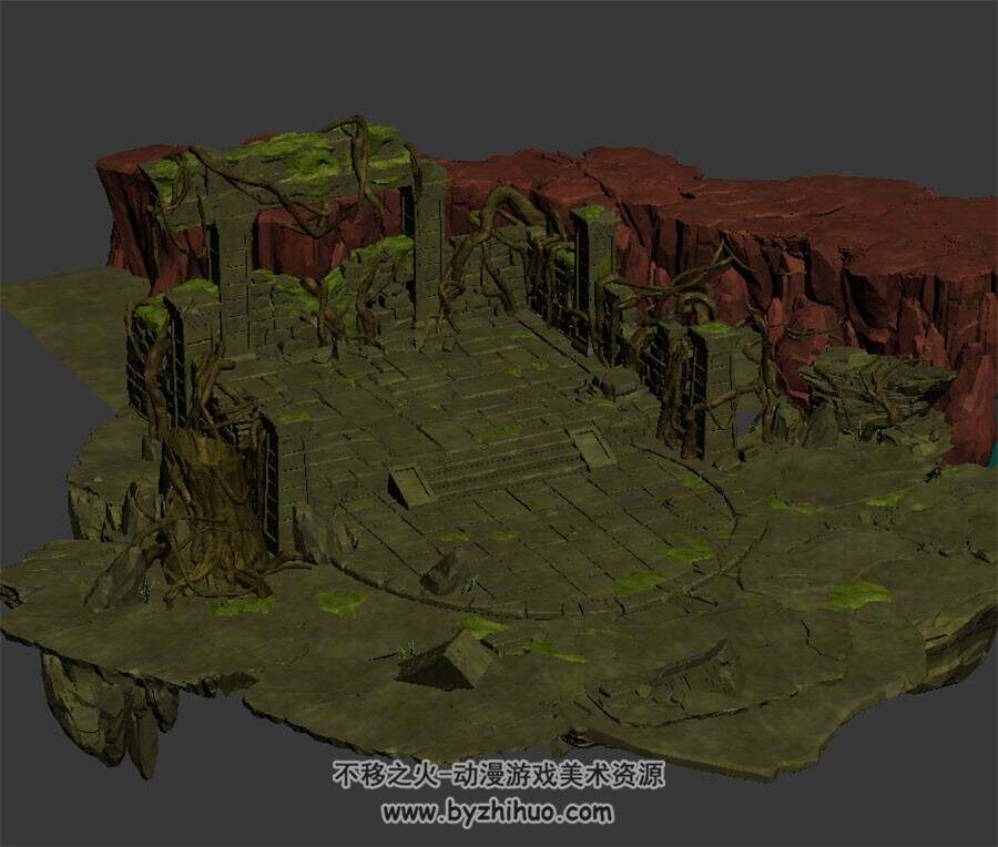 山中废墟 max格式 3D模型下载 四角面