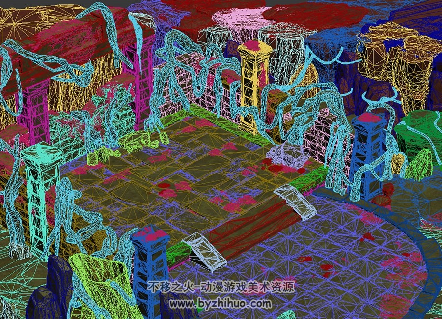 山中废墟 max格式 3D模型下载 四角面