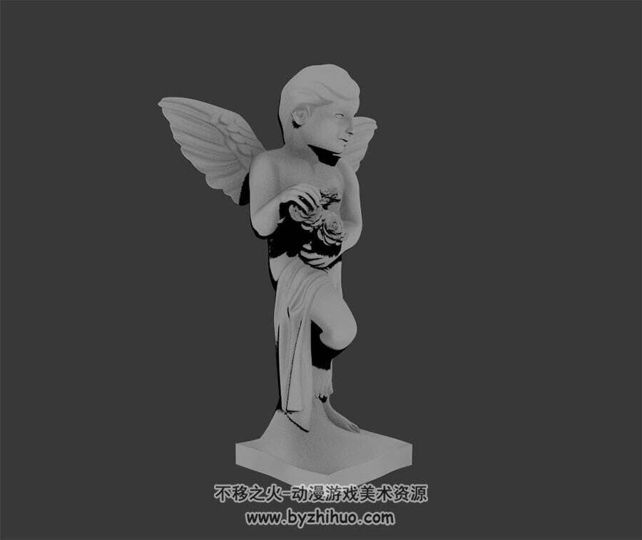 小天使雕像 四角面3D模型 max格式下载