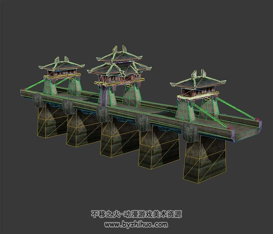 古风桥梁 3D模型 四角面max格式下载