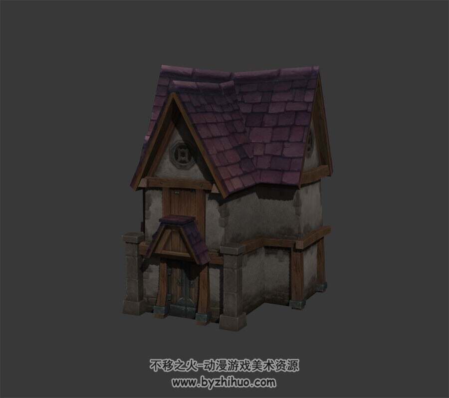 粉色屋顶小楼 四角面3D模型 max格式下载