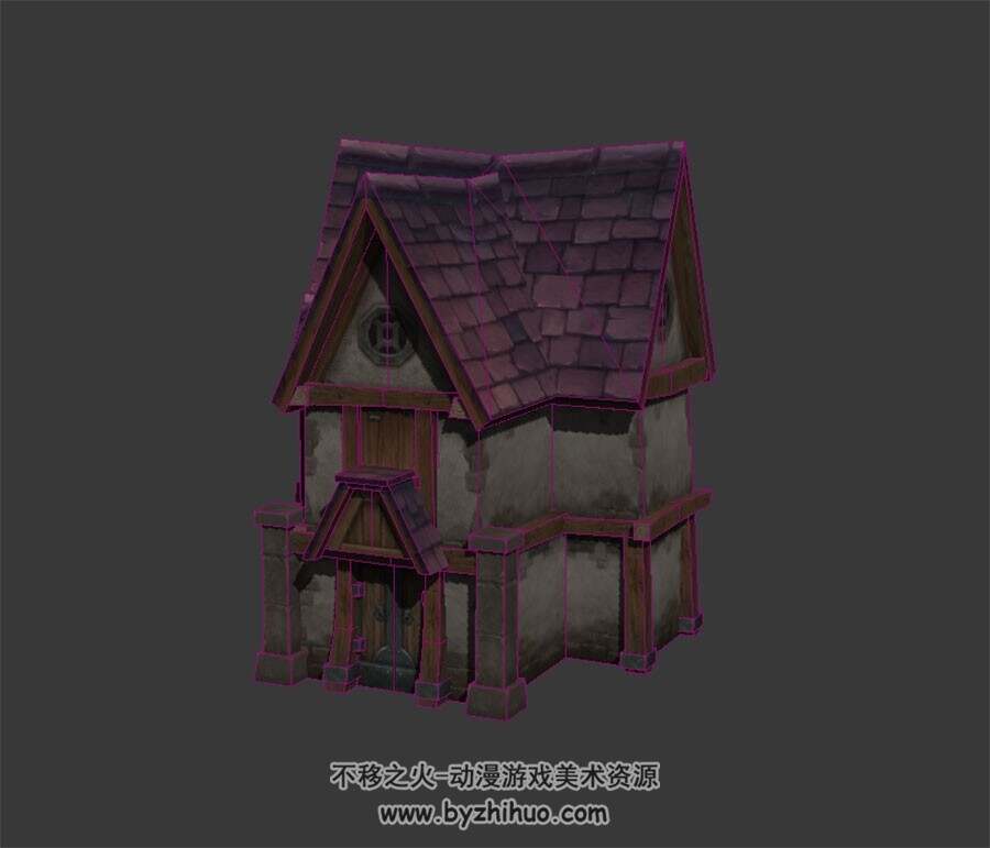 粉色屋顶小楼 四角面3D模型 max格式下载