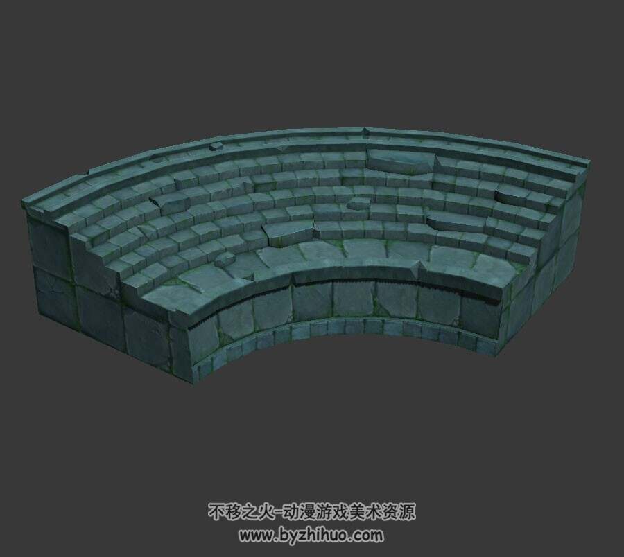 竞技场阶梯围墙 四角面3D模型 max格式下载