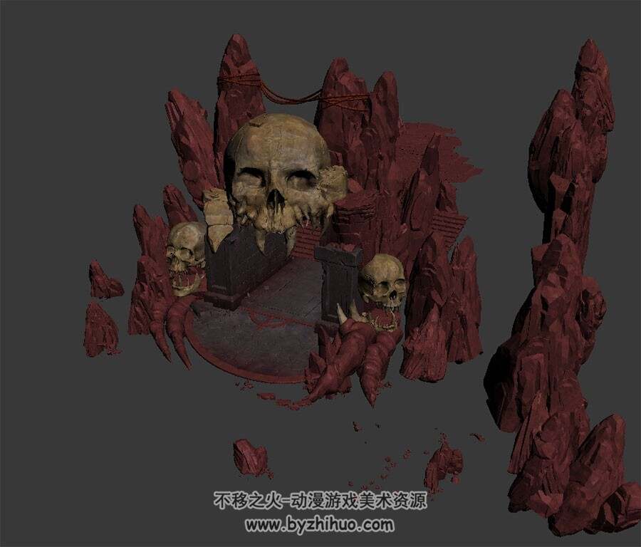 骷髅山洞门口 四角面3D模型 max格式下载